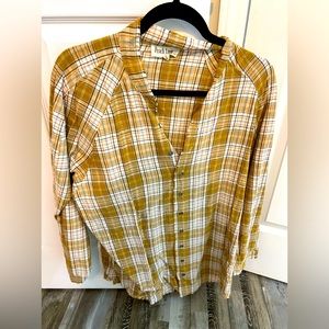 Peach love button down top